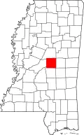 Kort over Mississippi med Leake County markeret