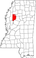 Kort over Mississippi med Leflore County markeret