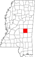 Kort over Mississippi med Newton County markeret
