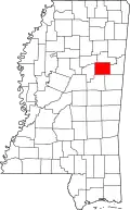 Kort over Mississippi med Oktibbeha County markeret