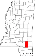 Kort over Mississippi med Perry County markeret