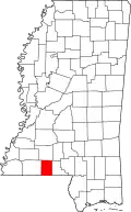 Kort over Mississippi med Pike County markeret