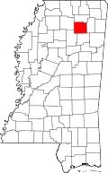 Kort over Mississippi med Pontotoc County markeret