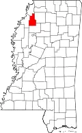 Kort over Mississippi med Quitman County markeret