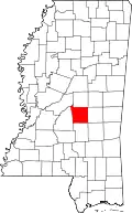 Kort over Mississippi med Scott County markeret