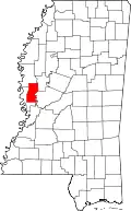 Kort over Mississippi med Sharkey County markeret