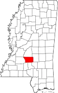 Kort over Mississippi med Simpson County markeret