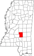 Kort over Mississippi med Smith County markeret