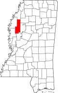 Kort over Mississippi med Sunflower County markeret