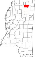 Kort over Mississippi med Union County markeret
