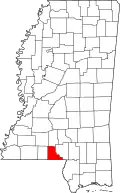 Kort over Mississippi med Walthall County markeret