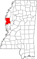 Kort over Mississippi med Washington County markeret
