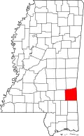 Kort over Mississippi med Wayne County markeret