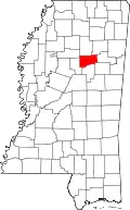 Kort over Mississippi med Webster County markeret