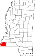 Kort over Mississippi med Wilkinson County markeret