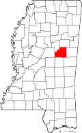 Kort over Mississippi med Winston County markeret