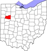 Kort over Ohio med Allen County markeret