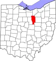 Kort over Ohio med Ashland County markeret
