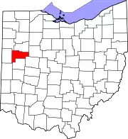 Kort over Ohio med Auglaize County markeret