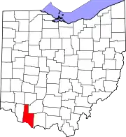 Kort over Ohio med Brown County markeret