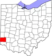 Kort over Ohio med Butler County markeret