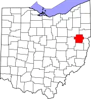 Kort over Ohio med Carroll County markeret