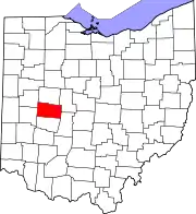 Kort over Ohio med Champaign County markeret