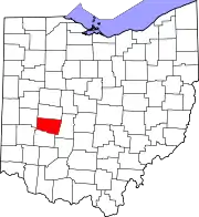 Kort over Ohio med Clark County markeret