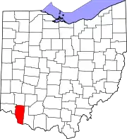 Kort over Ohio med Clermont County markeret