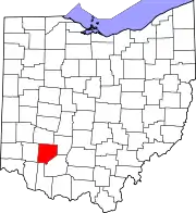 Kort over Ohio med Clinton County markeret