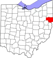 Kort over Ohio med Columbiana County markeret