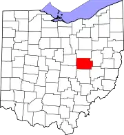 Kort over Ohio med Coshocton County markeret