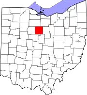 Kort over Ohio med Crawford County markeret