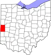 Kort over Ohio med Darke County markeret