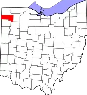 Kort over Ohio med Defiance County markeret