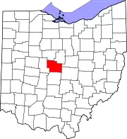 Kort over Ohio med Delaware County markeret