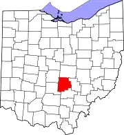 Kort over Ohio med Fairfield County markeret