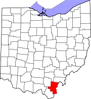Kort over Ohio med Gallia County markeret