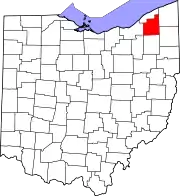 Kort over Ohio med Geauga County markeret