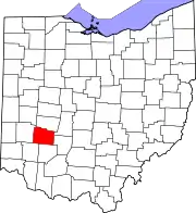 Kort over Ohio med Greene County markeret