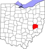 Kort over Ohio med Guernsey County markeret