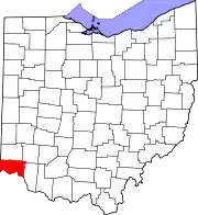 Kort over Ohio med Hamilton County markeret
