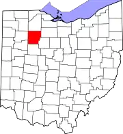 Kort over Ohio med Hancock County markeret