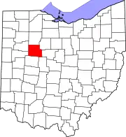 Kort over Ohio med Hardin County markeret