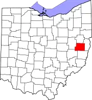 Kort over Ohio med Harrison County markeret