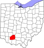 Kort over Ohio med Highland County markeret