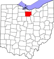 Kort over Ohio med Huron County markeret