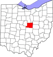Kort over Ohio med Knox County markeret