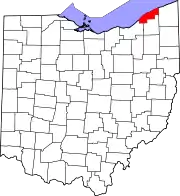 Kort over Ohio med Lake County markeret