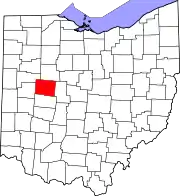 Kort over Ohio med Logan County markeret